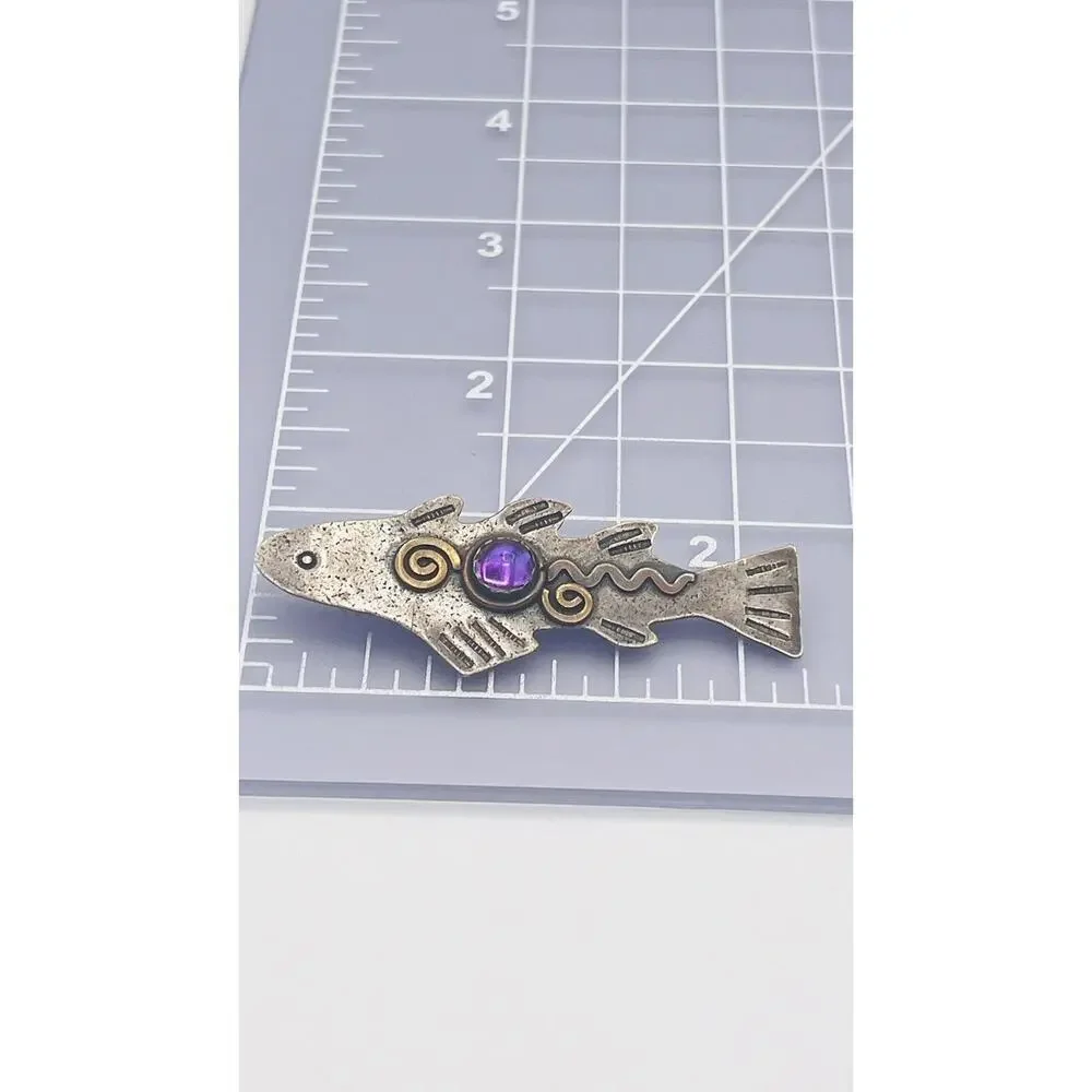 Artisan LCF Catherine McElroy Whimsical Sterling & Amethyst Fish Pendant/Brooch